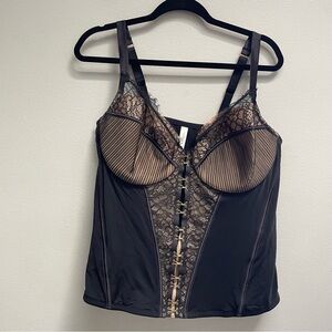 Cacique black and beige veiled lace corset with front closures size 42DD